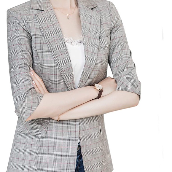 Plaid blazer 3/4 sleeve - Picture 2 of 5